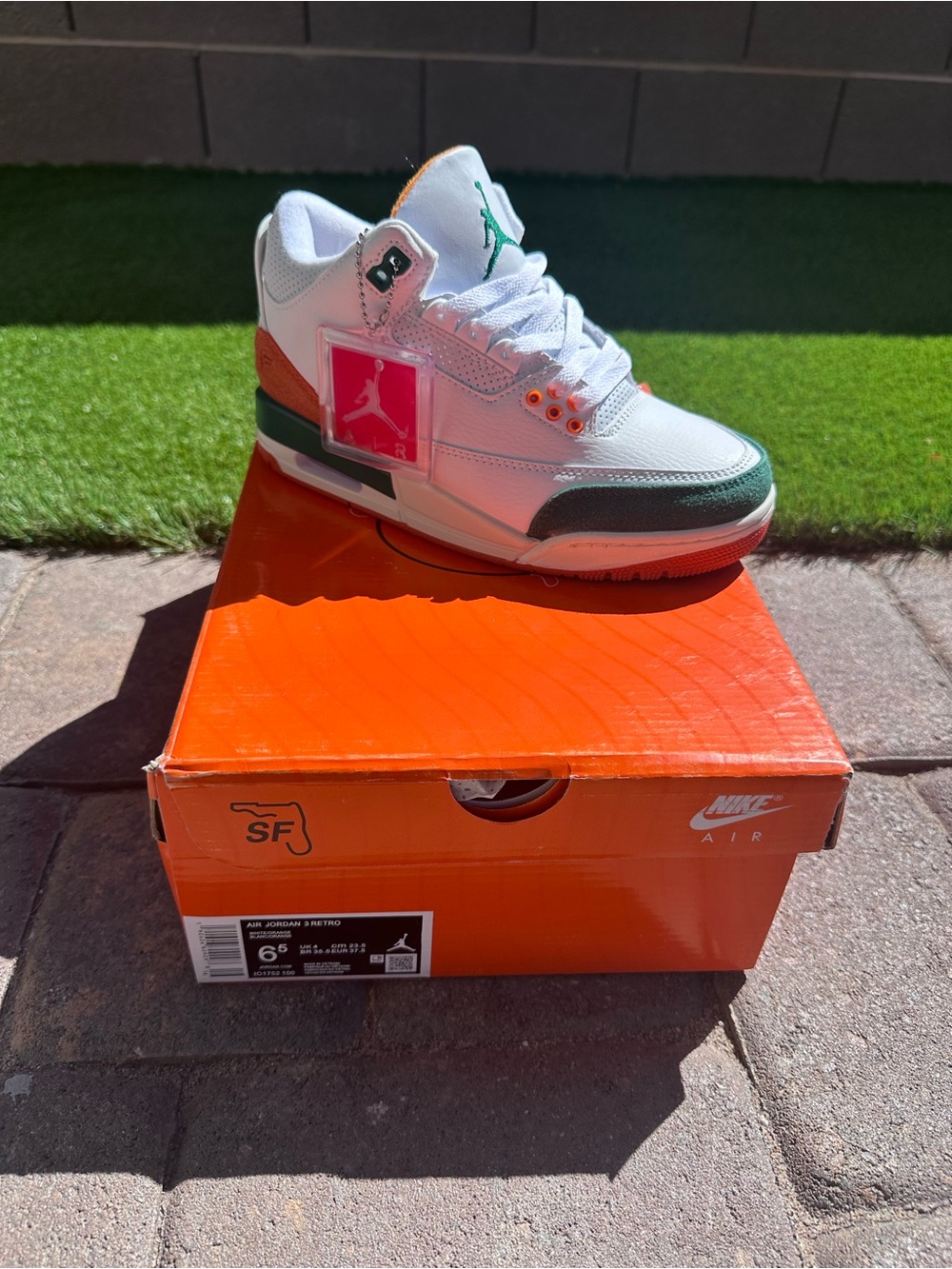 Jordan Kids White Green Orange Retro Basketball Sneakers